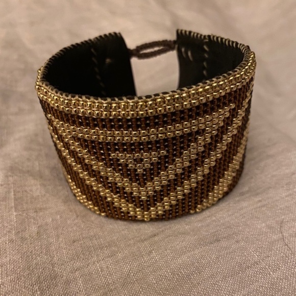 Love Heals beaded gold and brown cuff bracelet - Picture 1 of 5